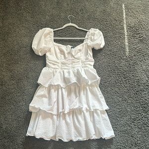 White Crinkle Cup Detail Tiered Skirt Skater Dress